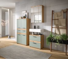 Badezimmer-Set >Blake< in Artisan Eiche Nachbildung/Salbei - 145x191x34 (BxHxT)