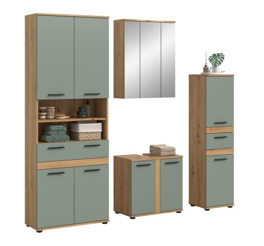 Badezimmer-Set >Blake< in Artisan Eiche Nachbildung/Salbei - 195x191x34 (BxHxT)