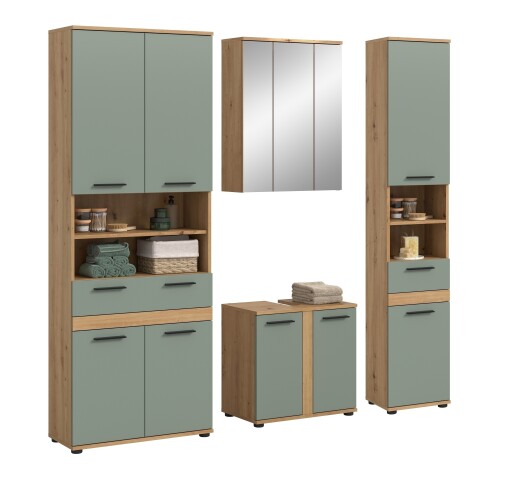 Badezimmer-Set >Blake< in Artisan Eiche Nachbildung/Salbei - 195x191x34 (BxHxT)