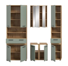 Badezimmer-Set >Blake< in Artisan Eiche Nachbildung/Salbei - 195x191x34 (BxHxT)