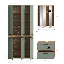 Badezimmer-Set >Blake< in Artisan Eiche Nachbildung/Salbei - 165x191x34 (BxHxT)