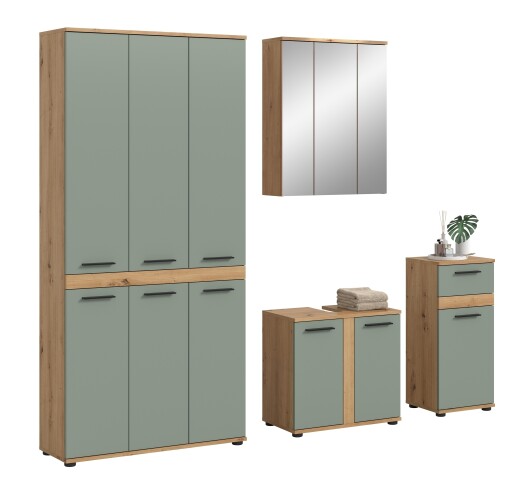 Badezimmer-Set >Blake< in Artisan Eiche Nachbildung/Salbei - 215x191x34 (BxHxT)