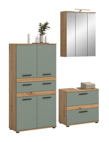 Badezimmer-Set >Blake< in Artisan Eiche Nachbildung/Salbei - 145x191x34 (BxHxT)