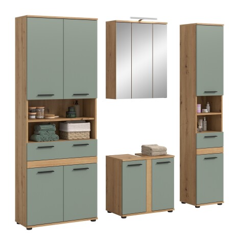 Badezimmer-Set >Blake< in Artisan Eiche Nachbildung/Salbei - 195x191x34 (BxHxT)