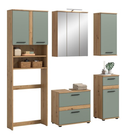 Badezimmer-Set >Blake< in Artisan Eiche Nachbildung/Salbei - 188x191x34 (BxHxT)