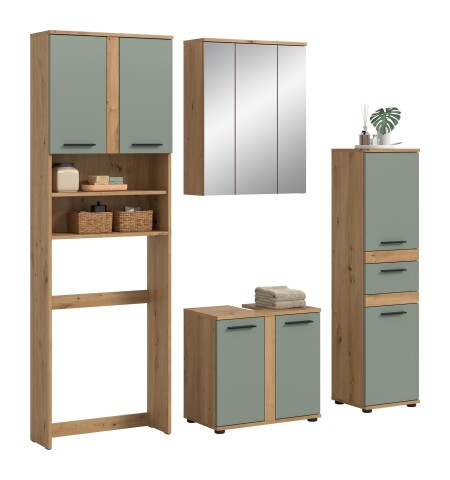 Badezimmer-Set >Blake< in Artisan Eiche Nachbildung/Salbei - 188x191x34 (BxHxT)