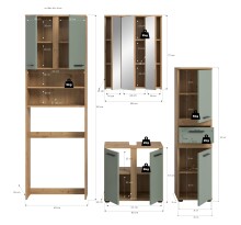 Badezimmer-Set >Blake< in Artisan Eiche Nachbildung/Salbei - 188x191x34 (BxHxT)