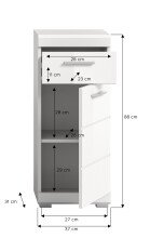 Hochschrank >Scout< in Weiß/Weiß hochglanz - 37x88x31cm (BxHxT)