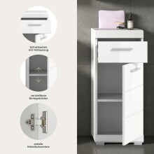 Hochschrank >Scout< in Weiß/Weiß hochglanz - 37x88x31cm (BxHxT)