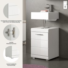 Waschbeckenunterschrank >Scout< in Weiß/Weiß hochglanz - 40x56x34cm (BxHxT)