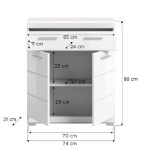Hochschrank >Scout< in Weiß/Weiß hochglanz - 74x88x31cm (BxHxT)