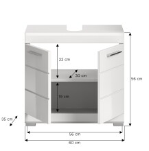 Waschbeckenunterschrank >Scout< in Weiß/Weiß hochglanz - 60x56x34cm (BxHxT)