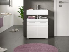 Waschbeckenunterschrank >Scout< in Weiß/Weiß hochglanz - 60x56x34cm (BxHxT)
