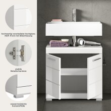 Waschbeckenunterschrank >Scout< in Weiß/Weiß hochglanz - 60x56x34cm (BxHxT)