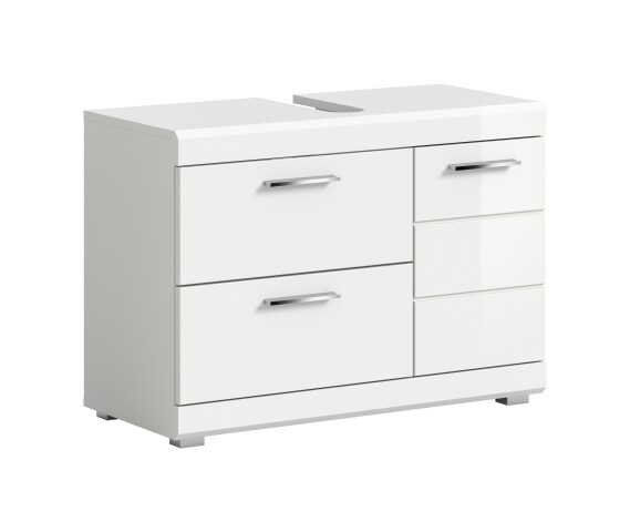 Waschbeckenunterschrank >Scout< in Weiß/Weiß hochglanz - 80x56x34cm (BxHxT)