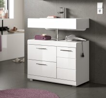 Waschbeckenunterschrank >Scout< in Weiß/Weiß hochglanz - 80x56x34cm (BxHxT)