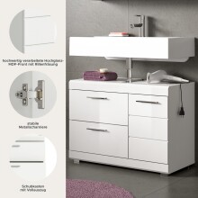 Waschbeckenunterschrank >Scout< in Weiß/Weiß hochglanz - 80x56x34cm (BxHxT)