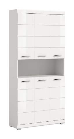 Hochschrank >Scout< in Weiß/Weiß hochglanz - 90x191x31cm (BxHxT)