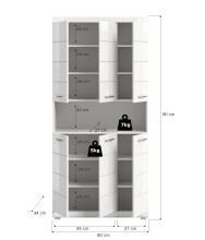 Hochschrank >Scout< in Weiß/Weiß hochglanz - 90x191x31cm (BxHxT)