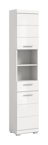 Hochschrank >Scout< in Weiß/Weiß hochglanz - 37x191x31cm (BxHxT)