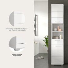 Hochschrank >Scout< in Weiß/Weiß hochglanz - 37x191x31cm (BxHxT)