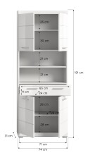 Hochschrank >Scout< in Weiß/Weiß hochglanz - 74x191x31cm (BxHxT)