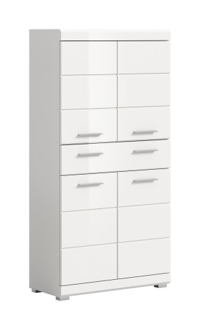 Midischrank >Scout< in Weiß/Weiß hochglanz - 74x141x31cm (BxHxT)