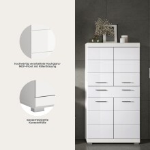 Midischrank >Scout< in Weiß/Weiß hochglanz - 74x141x31cm (BxHxT)