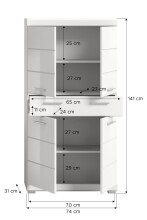 Midischrank >Scout< in Weiß/Weiß hochglanz - 74x141x31cm (BxHxT)