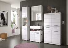 Midischrank >Scout< in Weiß/Weiß hochglanz - 74x141x31cm (BxHxT)