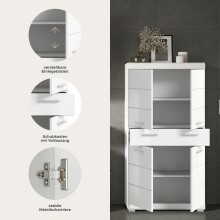 Midischrank >Scout< in Weiß/Weiß hochglanz - 74x141x31cm (BxHxT)