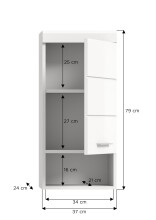 Hängeschrank >Scout< in Weiß/Weiß hochglanz - 37x79x24cm (BxHxT)