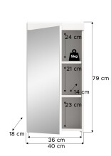 Badezimmerspiegelschrank >Scout< in Weiß/Spiegelglas - 40x79x18cm (BxHxT)