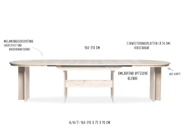 Esstisch ausziehbar Sonoma Eiche Tisch Rom oval 160-310 x90 cm bis 12 Personen