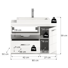 Waschbeckenunterschrank >Scout< in Weiß/Weiß hochglanz - 80x65x50cm (BxHxT)