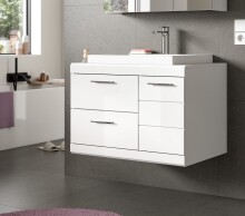 Waschbeckenunterschrank >Scout< in Weiß/Weiß hochglanz - 80x65x50cm (BxHxT)