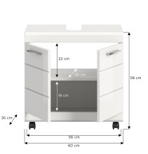 Waschbeckenunterschrank >Scout< in Weiß/Weiß hochglanz - 60x60x34cm (BxHxT)