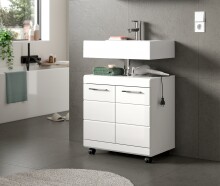 Waschbeckenunterschrank >Scout< in Weiß/Weiß hochglanz - 60x60x34cm (BxHxT)