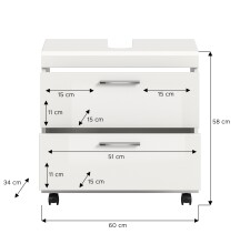Waschbeckenunterschrank >Scout< in Weiß/Weiß hochglanz - 60x60x34cm (BxHxT)