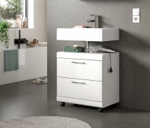 Waschbeckenunterschrank >Scout< in Weiß/Weiß hochglanz - 60x60x34cm (BxHxT)