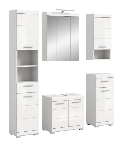 Badezimmer-Set >Scout< in Weiß/Weiß hochglanz - 164x191x34cm (BxHxT)
