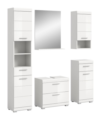 Badezimmer-Set >Scout< in Weiß/Weiß hochglanz - 164x191x37cm (BxHxT)