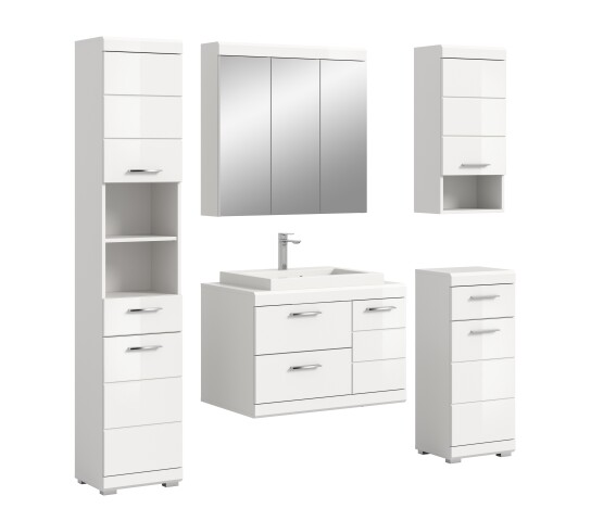 Badezimmer-Set >Scout< in Weiß/Weiß hochglanz - 184x191x50cm (BxHxT)