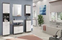 Waschbeckenunterschrank >Scout< in Rauchsilber/Weiß hochglanz - 60x56x34 (BxHxT)