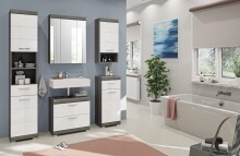 Waschbeckenunterschrank >Scout< in Rauchsilber/Weiß hochglanz - 60x56x34 (BxHxT)