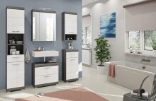 Waschbeckenunterschrank >Scout< in Rauchsilber/Weiß hochglanz - 60x56x34 (BxHxT)