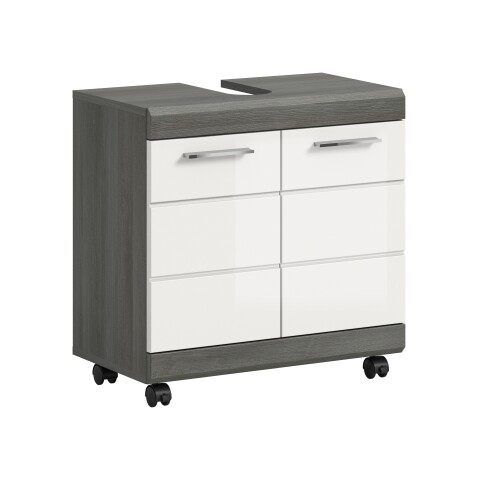Waschbeckenunterschrank >Scout< in Rauchsilber/Weiß hochglanz - 60x60x34 (BxHxT)