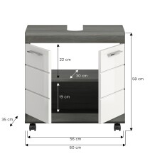 Waschbeckenunterschrank >Scout< in Rauchsilber/Weiß hochglanz - 60x60x34 (BxHxT)