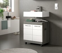 Waschbeckenunterschrank >Scout< in Rauchsilber/Weiß hochglanz - 60x60x34 (BxHxT)