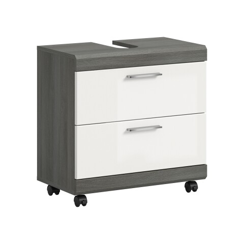 Waschbeckenunterschrank >Scout< in Rauchsilber/Weiß hochglanz - 60x60x34 (BxHxT)